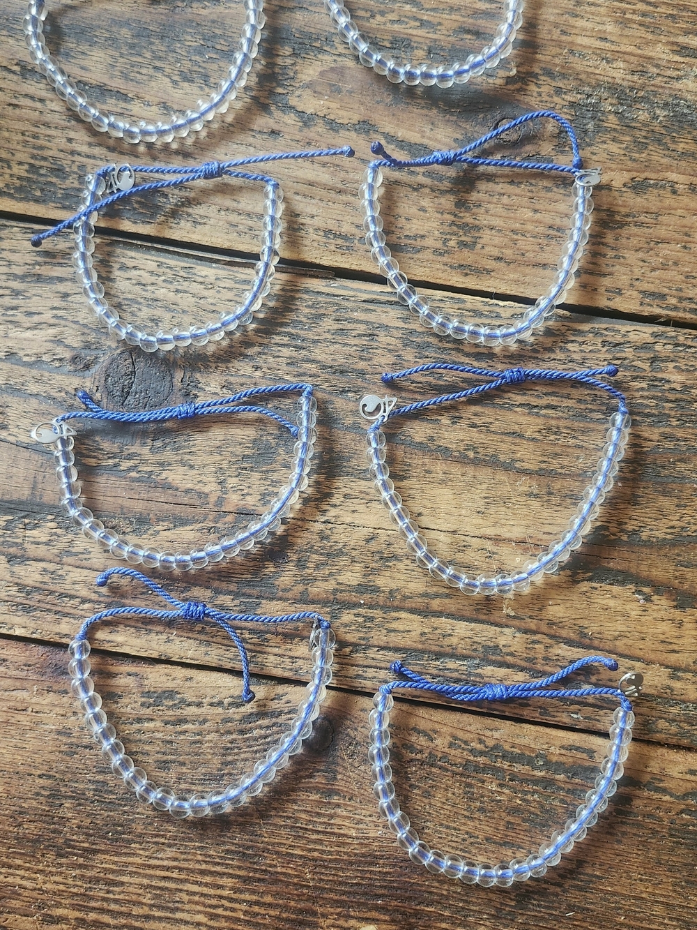 4Ocean Clear  Beaded Bracelet with Blue Cord Lot of 8 Adjustable Bracelet